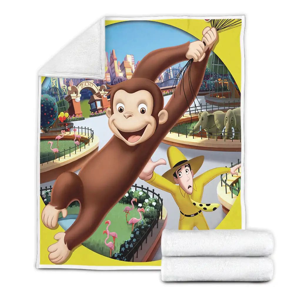 Curious George Flying With The Balls Fleece Blanket Gift For Wife Husband Besties