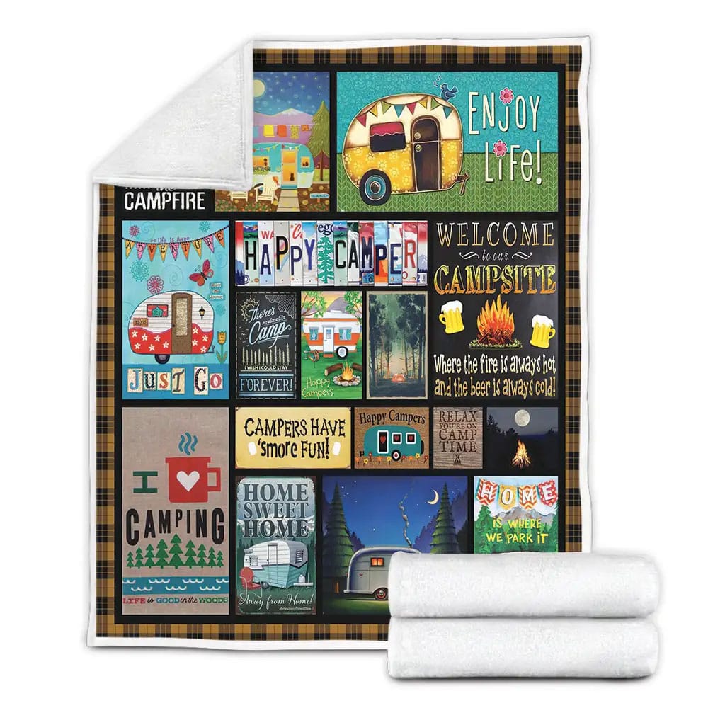 Camping Happy Camper Home Sweet Home Fleece Blanket Gift For Wife Husband Besties