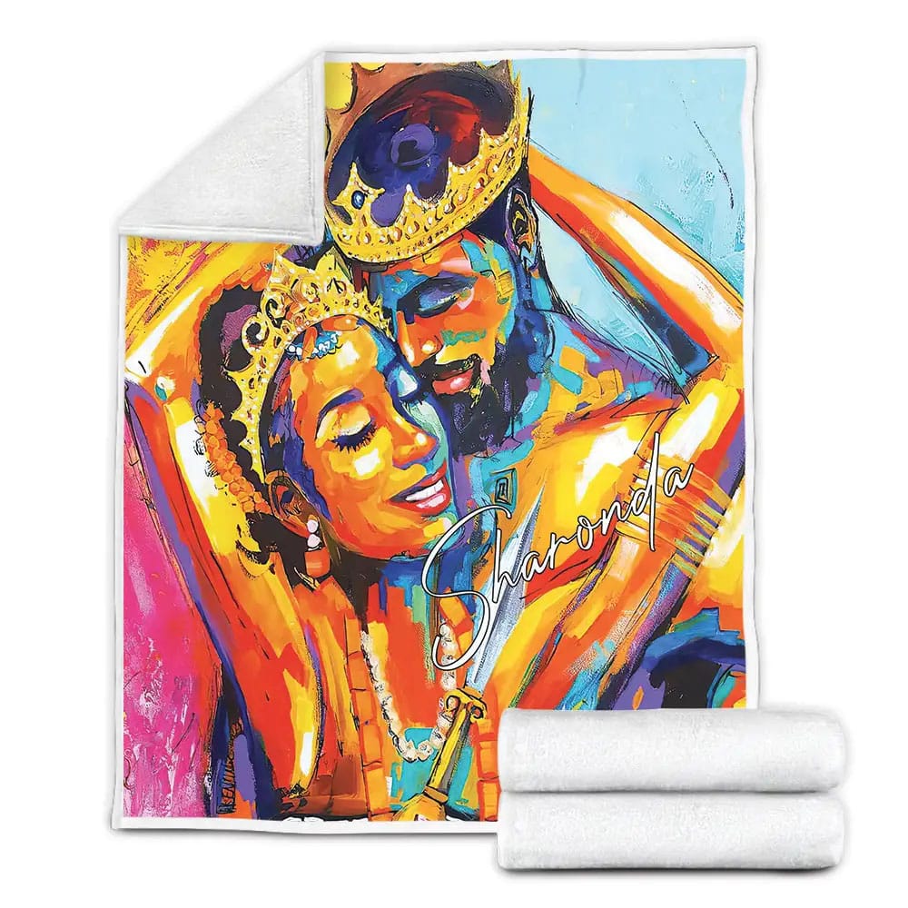 Black Couple King Queen Petmytshirt Fleece Blanket Gift For Wife Husband Besties