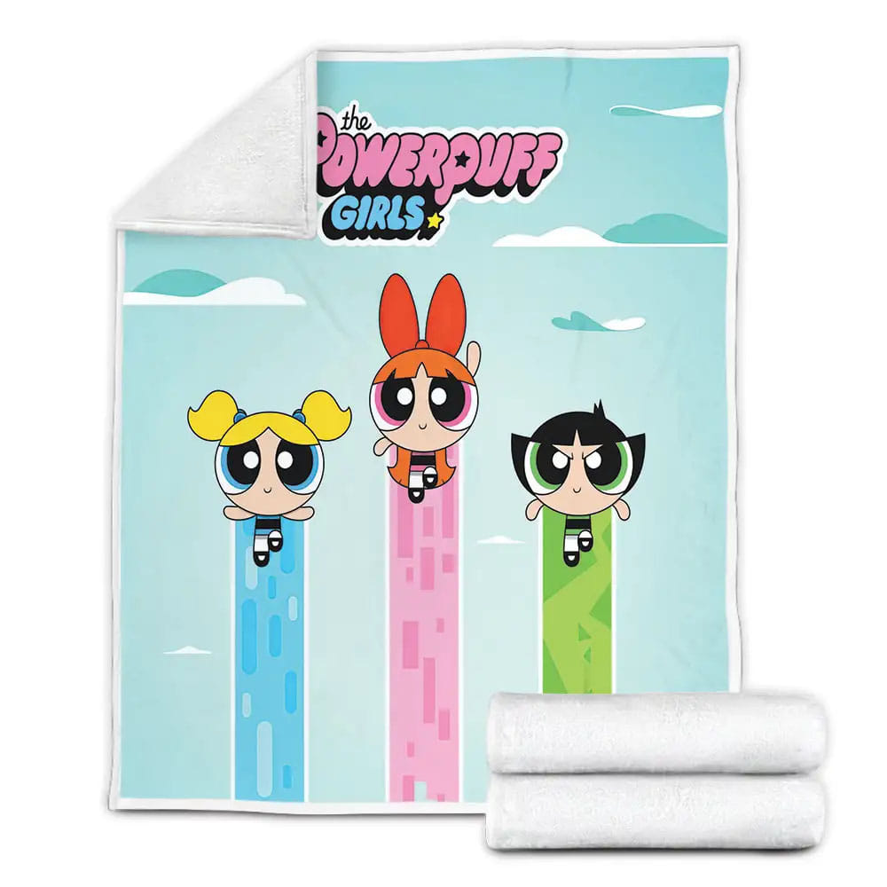The Powerpuff Girls Flying In The Sky Fleece Blanket Gift For Wife Husband Besties