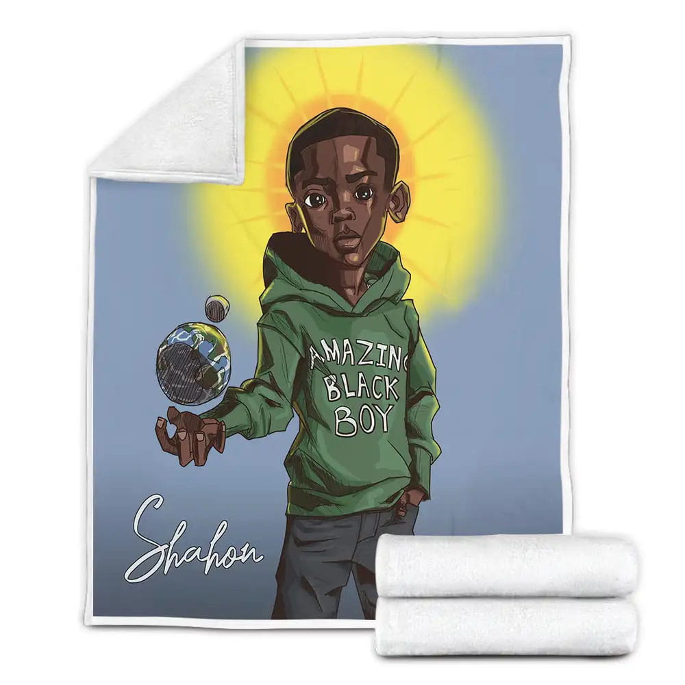 Petmytshirt Black Boy Fleece Blanket Gift For Christmas Thanksgiving Halloween