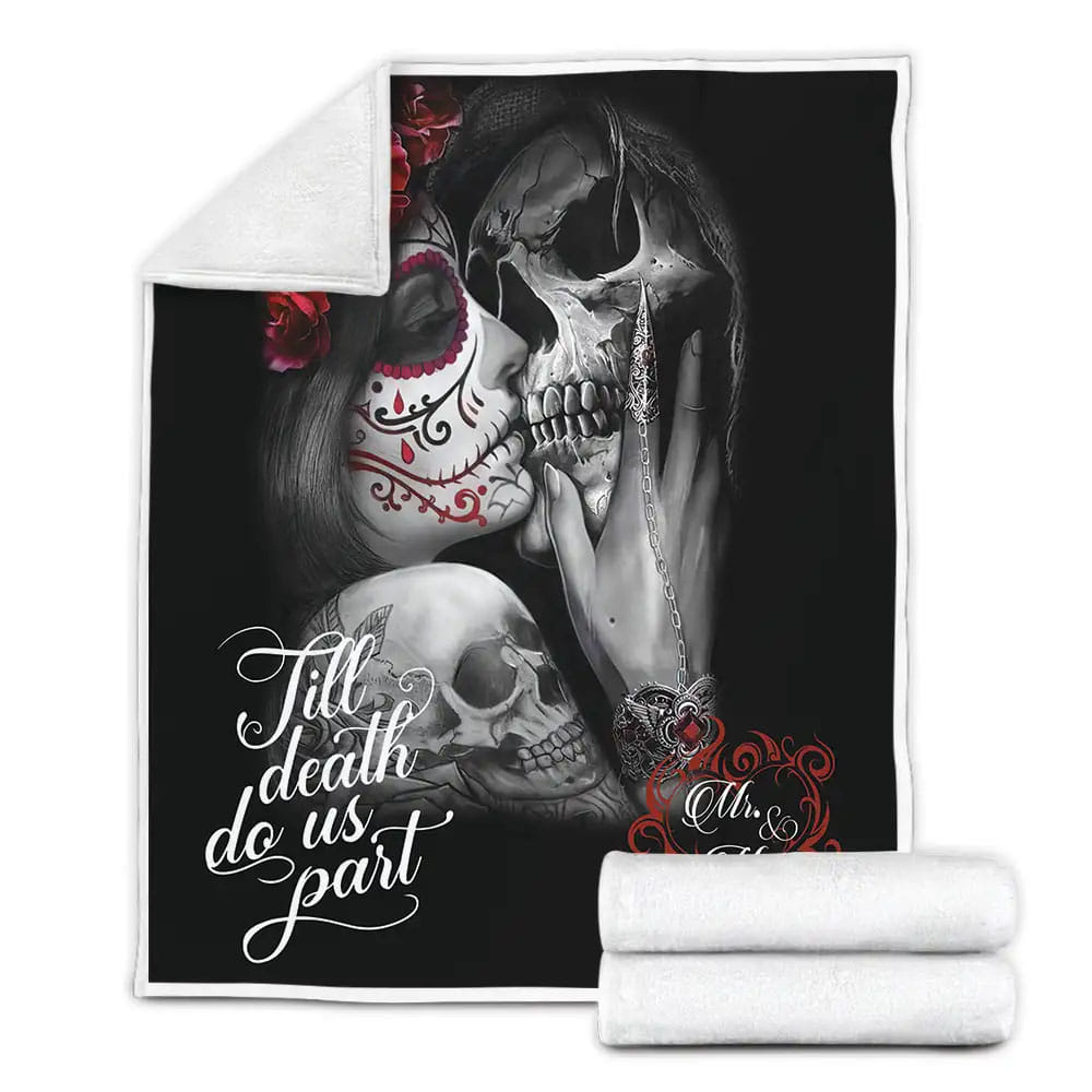 Skull And Romantic Couple Till Death Do Us Part Fleece Blanket Perfect 