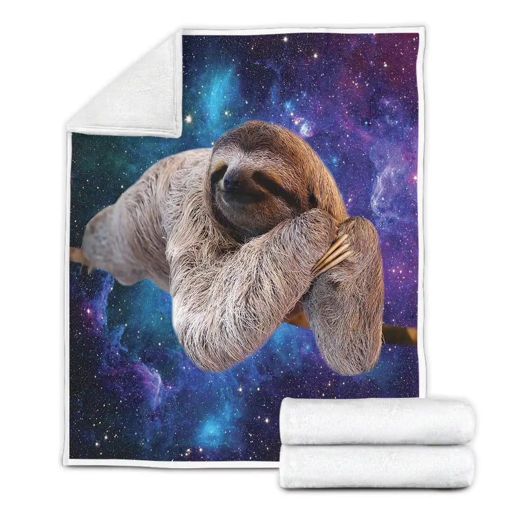 Sloth In Galaxy Spaces Fleece Blanket Gift For Christmas Thanksgiving Halloween