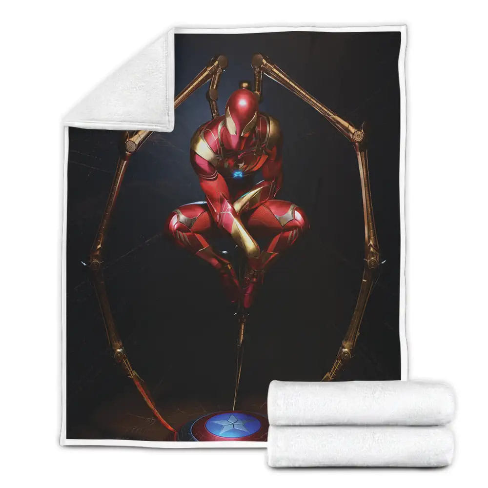 Iron Spider On Captain America Shield Fleece Blanket Gift For Wife Husband Besties