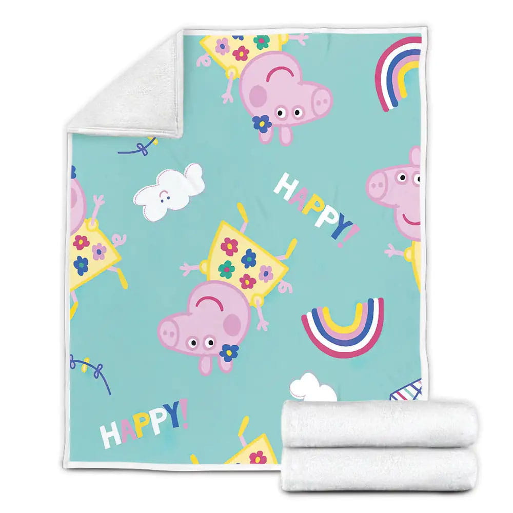 Happy Peppa Pig Fleece Blanket Gift For Birthday Halloween Christmas Thanksgiving