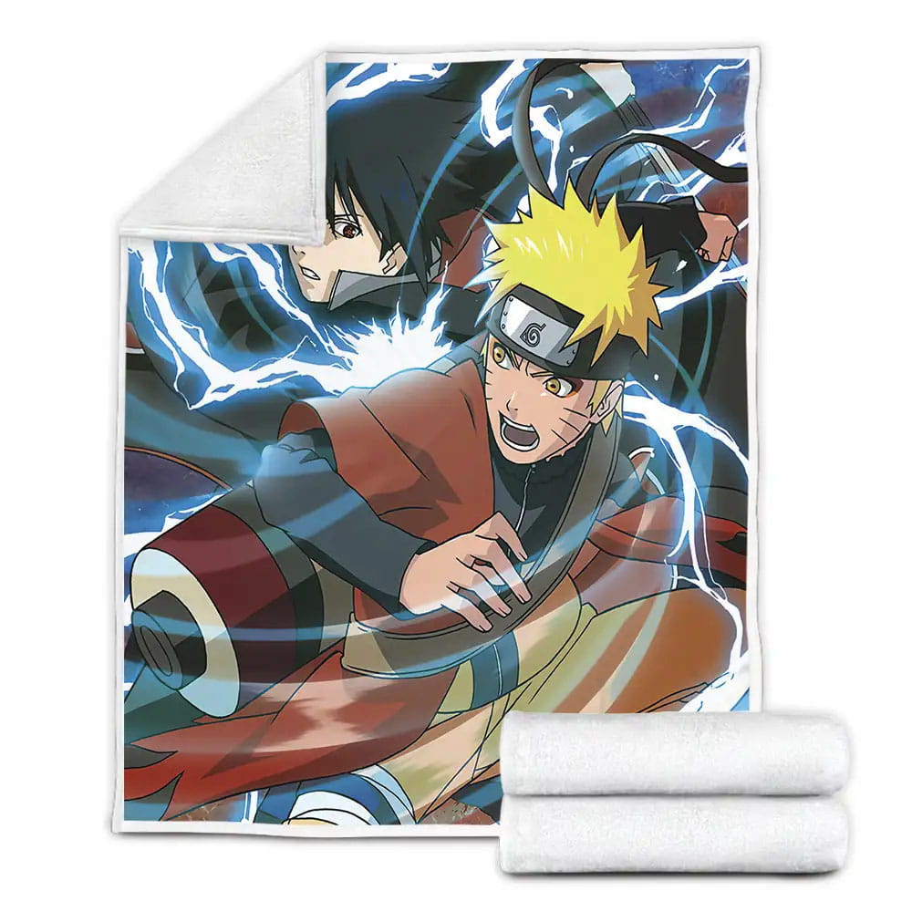 Naruto And Sasuke Fighting Side By Side Fleece Blanket Gift For Wife Husband Besties