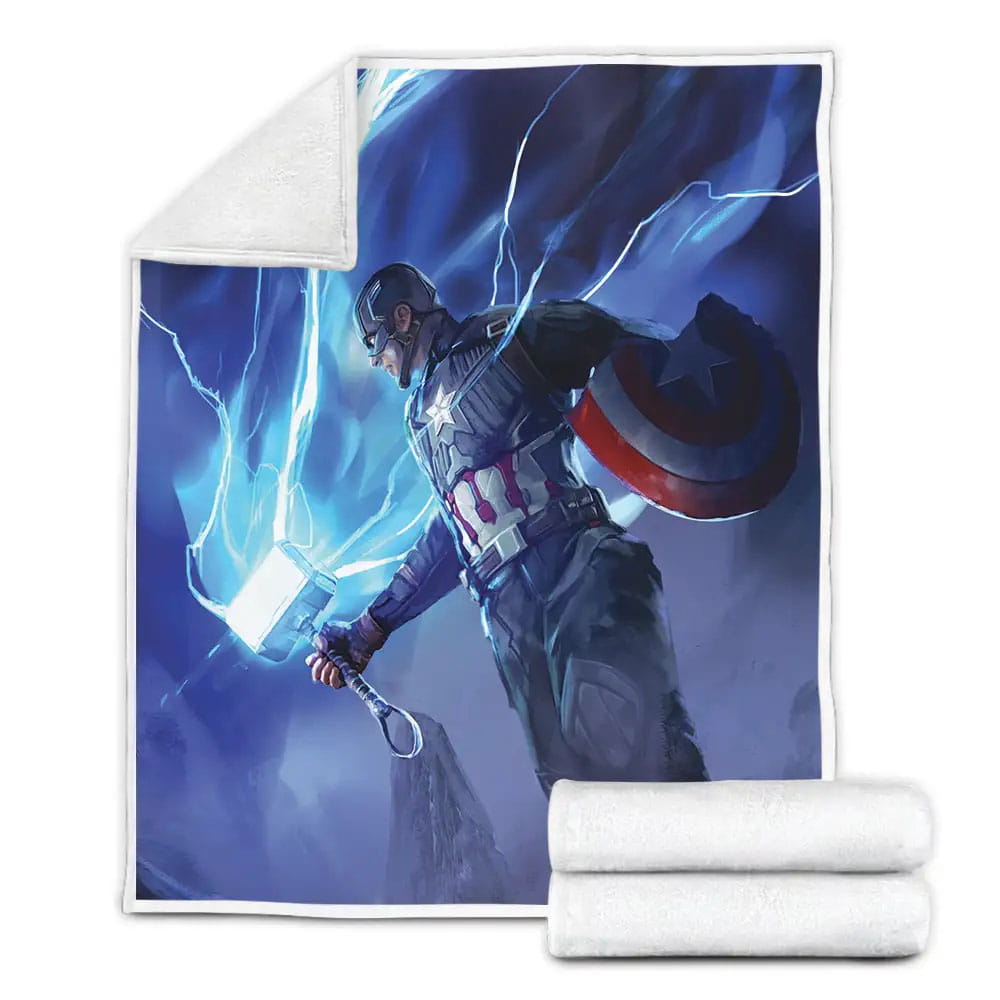 Captain America Lifting Thors Hammer Fleece Blanket Gift For Wife Husband Besties