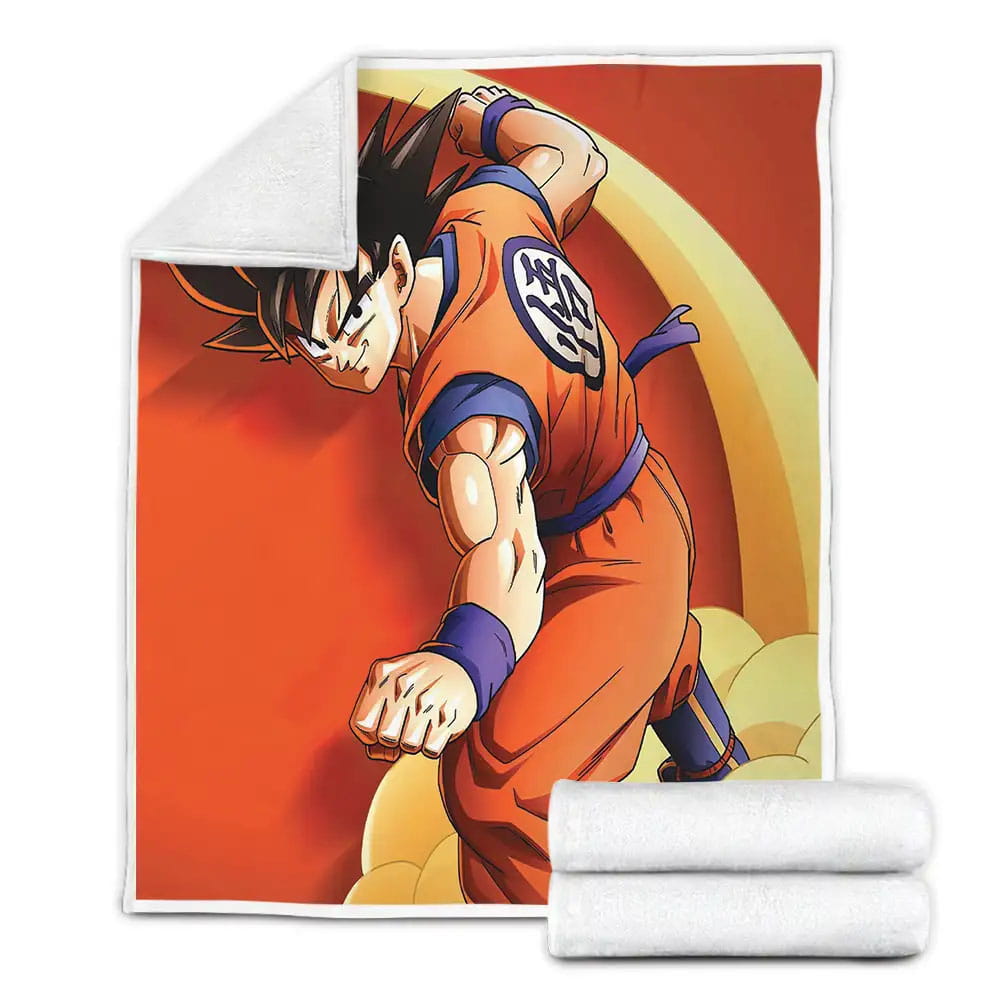 Dragon Ball Goku Riding Flying Nimbus Fleece Blanket Gift For Wife Husband Besties