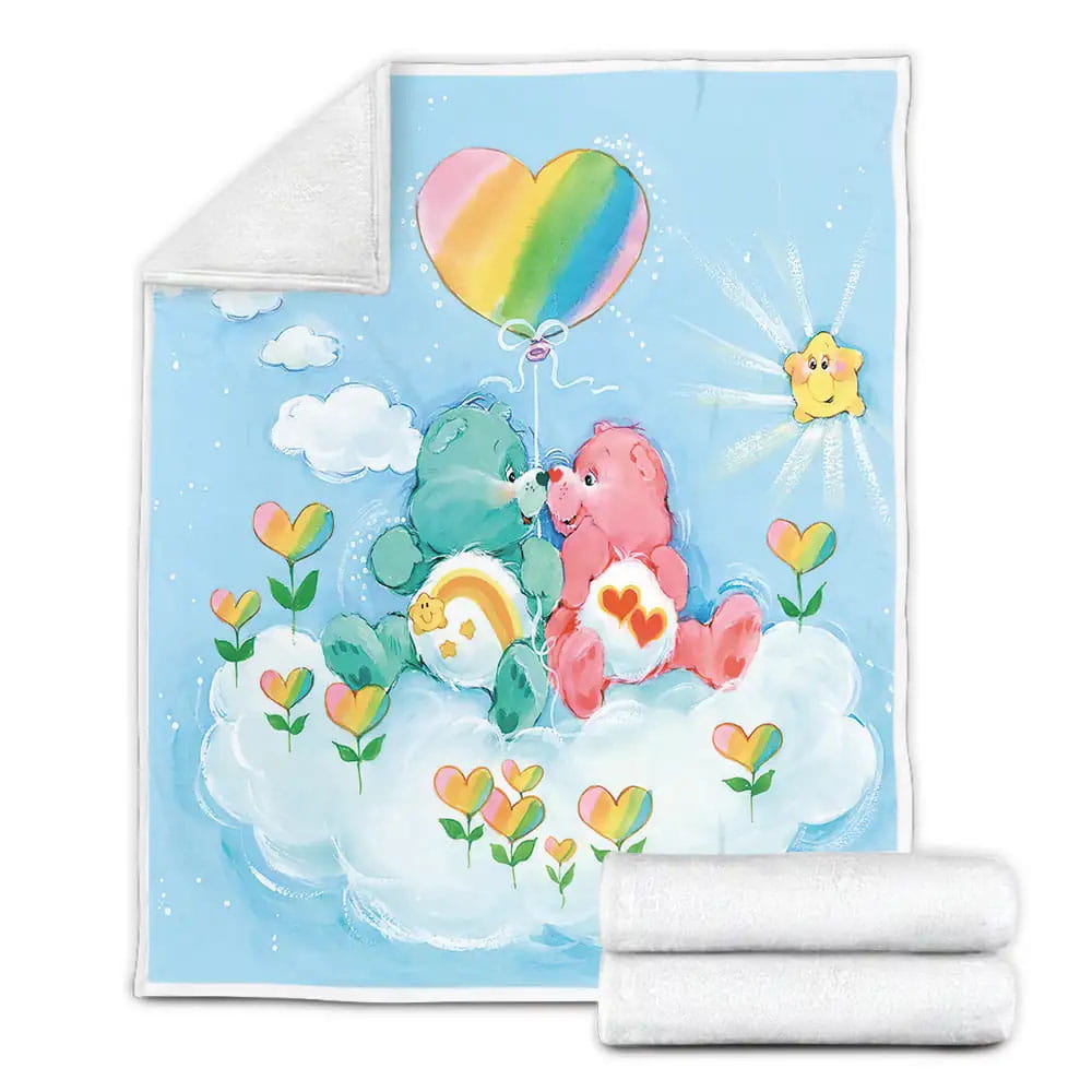 Care Bears With Rainbow Heart Balloon Fleece Blanket Gift For Wife Husband Besties