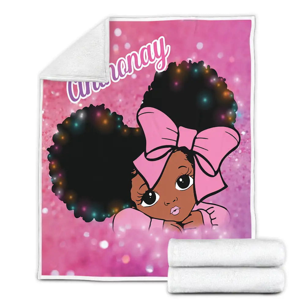 Custom Name Black Girl Fleece Blanket Gift For Christmas Thanksgiving Halloween