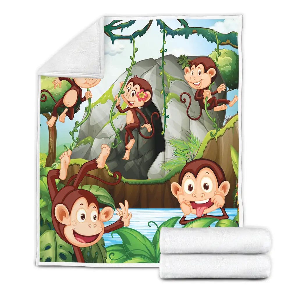 Cartoon Monkeys Fleece Blanket Gift For Birthday Halloween Christmas Thanksgiving