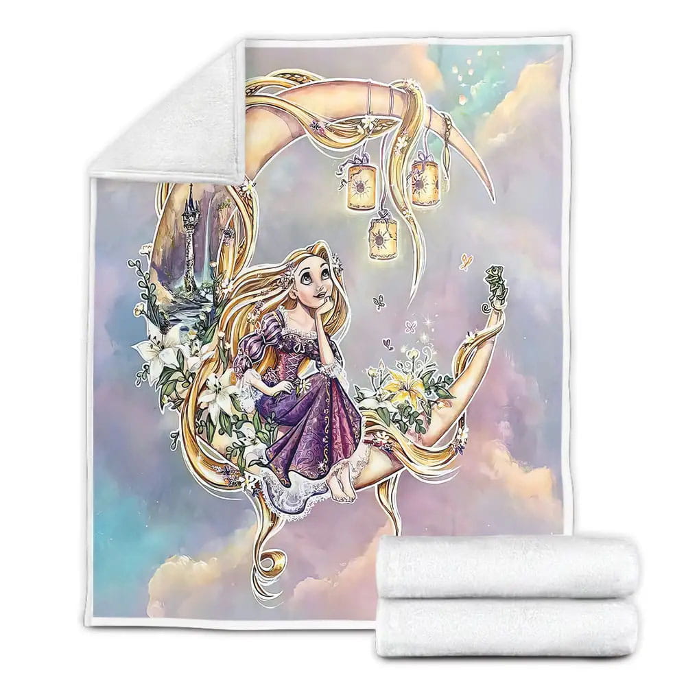Disney Princess Rapunzel Sitting In On The Moon Fleece Blanket Perfect 