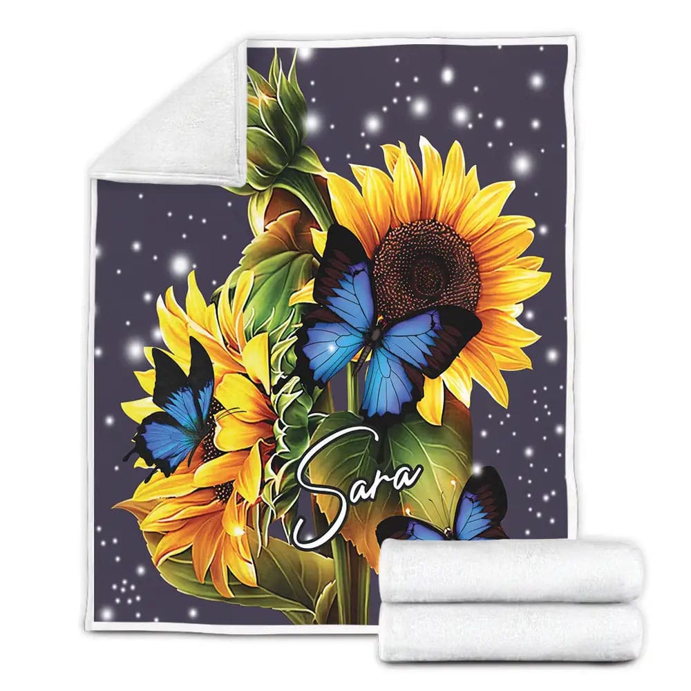 Beautiful Sunflower With Butterfly Petmytshirt Fleece Blanket Perfect 