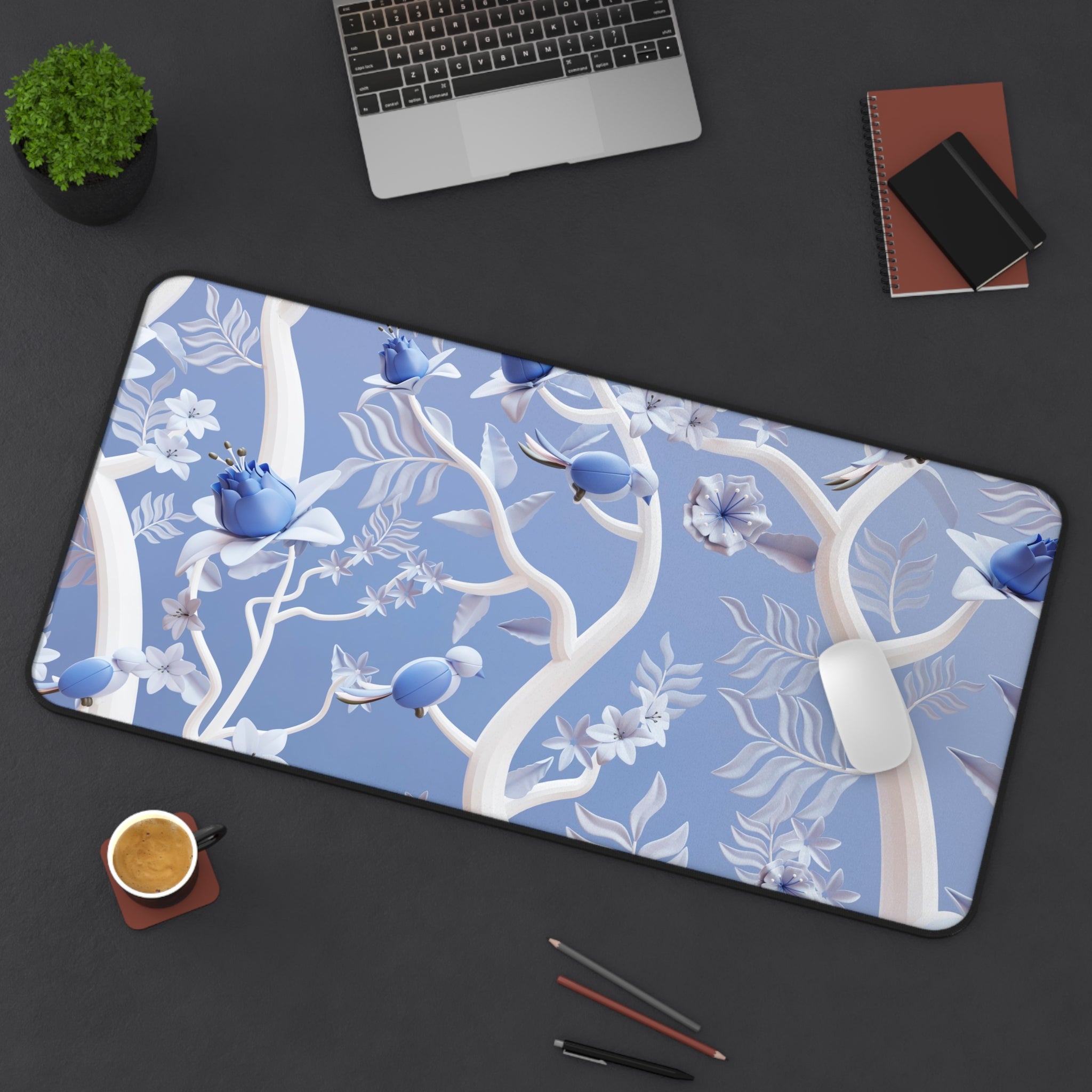 Allleftout Blue Flowers Desk Mat, Gaming Keyboard Matt, Mousepad Large, Xxl Extended Deskpad Mouse Pad