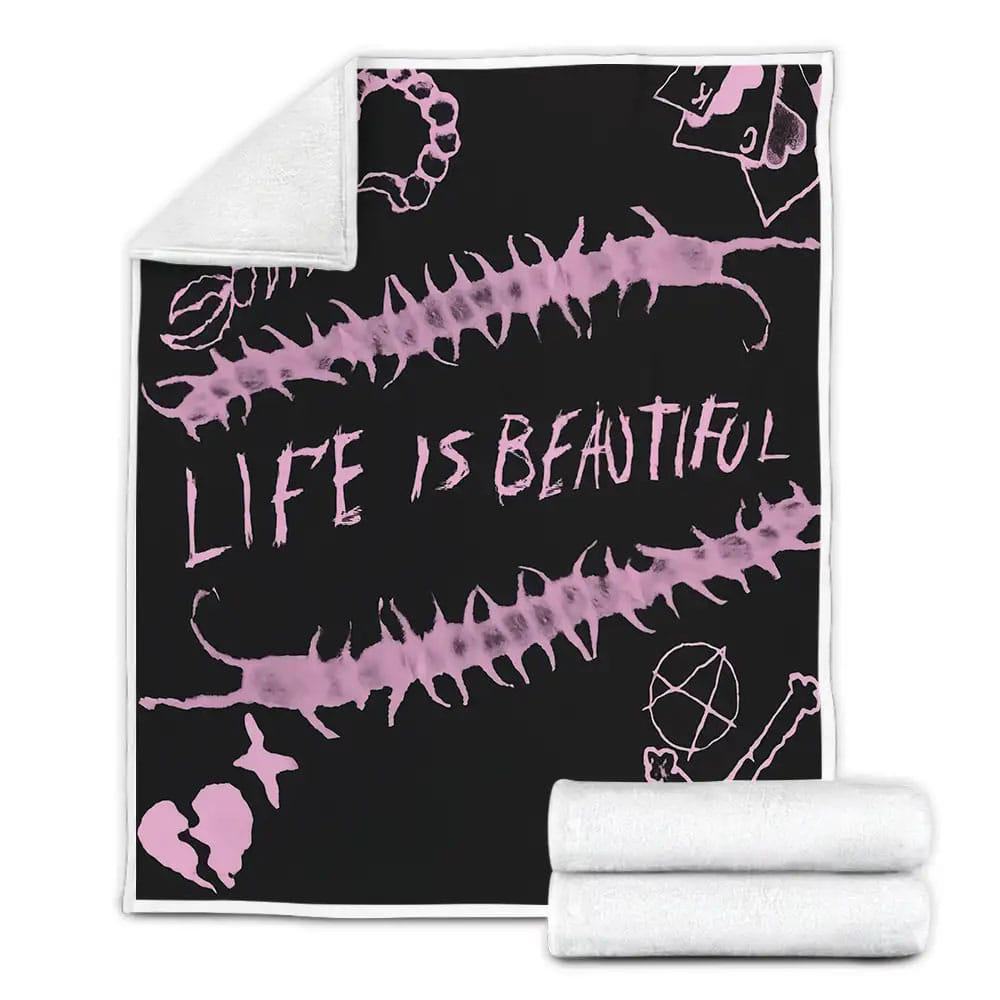 Lil Peep Life Is Beautiful Album Cover Fleece Blanket Gift For Wife Husband Besties