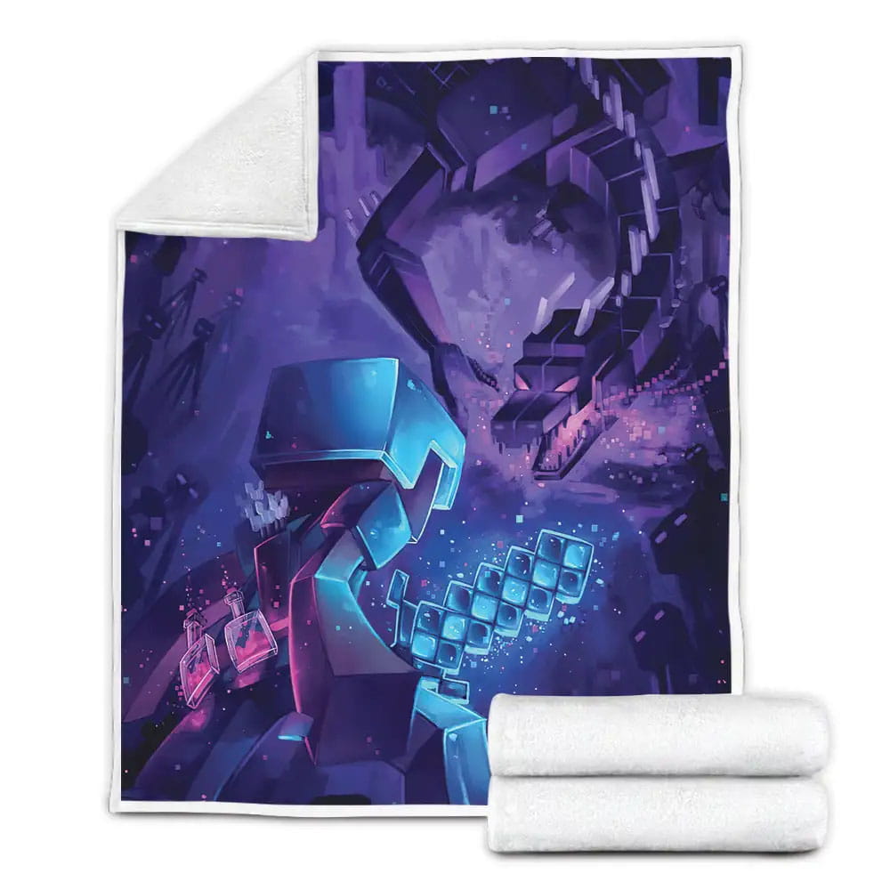 Minecraft Warrior Vs The Purple Dragon Fleece Blanket Gift For Wife Husband Besties