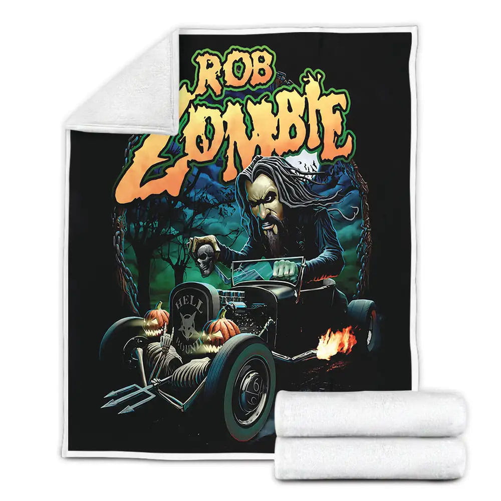 Rob Zombie Driving Hell Hound Car Arts Fleece Blanket Gift For Wife Husband Besties