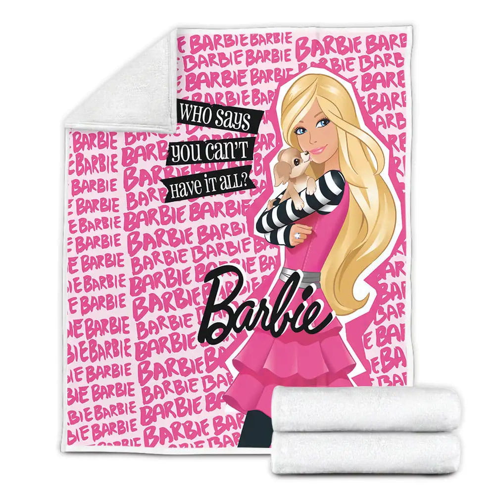 Barbie And Puppy Fleece Blanket Gift For Birthday Halloween Christmas Thanksgiving
