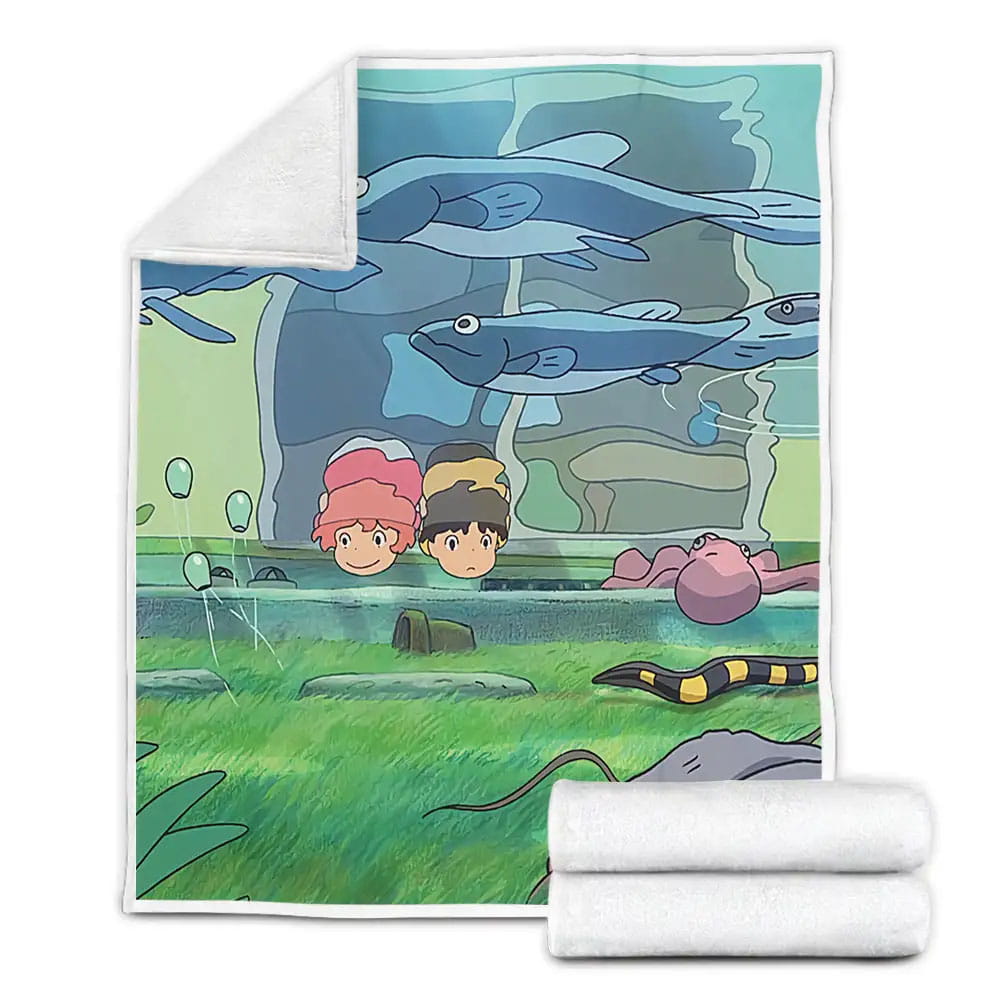 Ponyo 2008 Movie Scene Fleece Blanket Gift For Christmas Thanksgiving Halloween