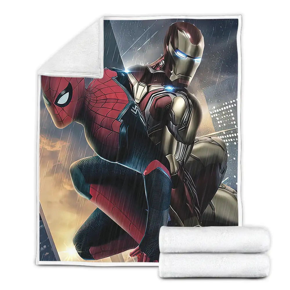 Marvel Spider-Man And Iron Man Split Photograph Fleece Blanket Perfect 
