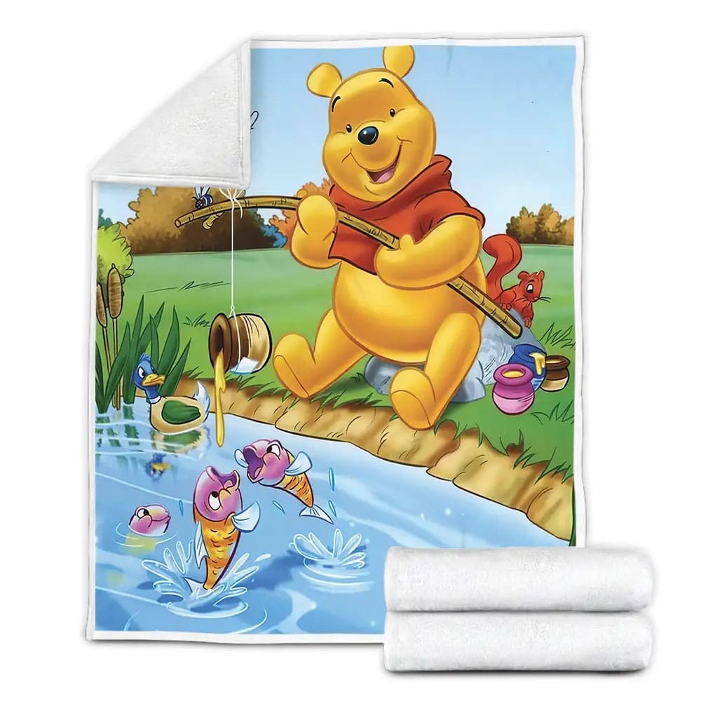 Disney Winnie The Pooh Fishing By Honey Fleece Blanket Gift For Wife Husband Besties