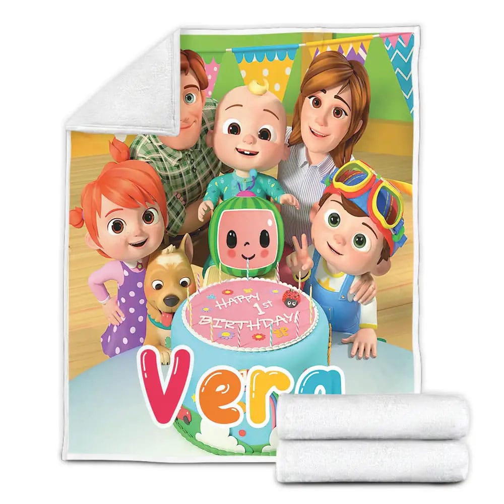 Cocomelon Happy Birthday Fleece Blanket Gift For Christmas Thanksgiving Halloween