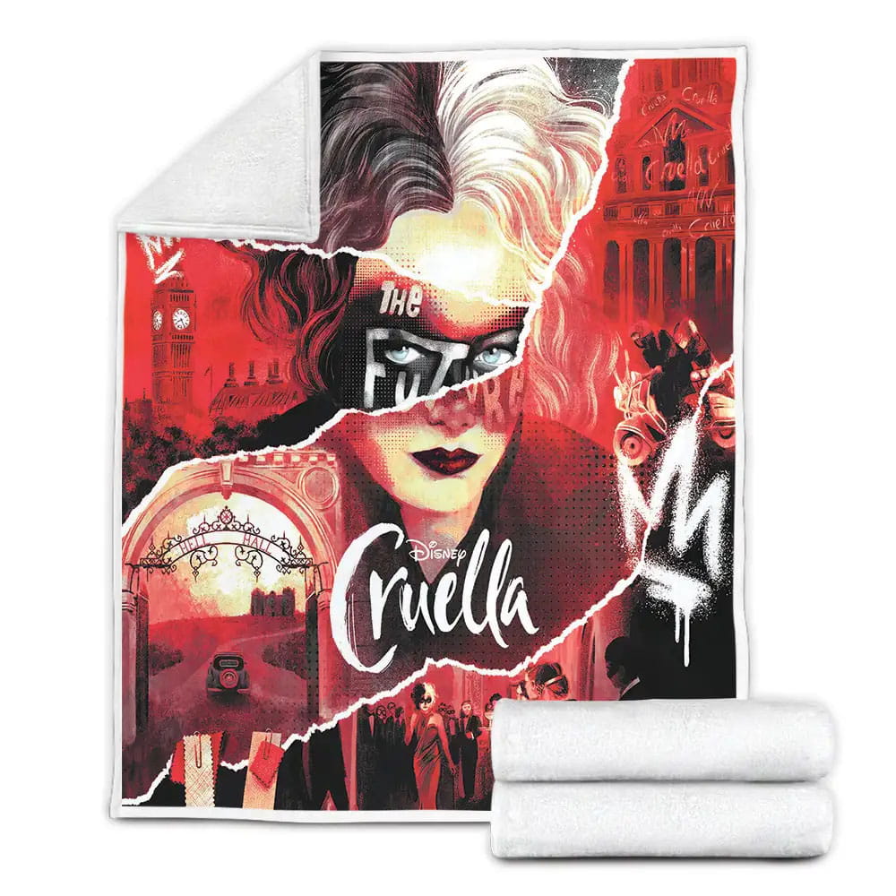 Cruella Illustration Art Fleece Blanket Gift For Christmas Thanksgiving Halloween