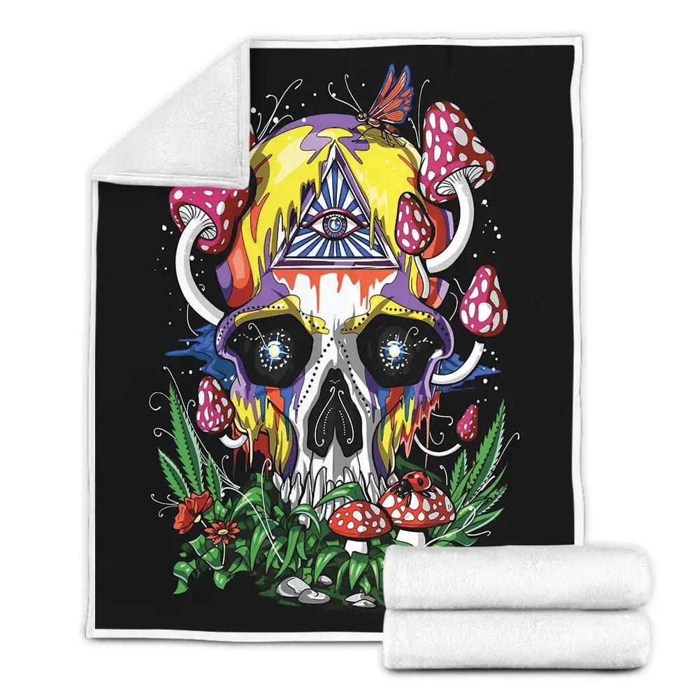 Hippie Psychedelic Skull Fleece Blanket Gift For Christmas Thanksgiving Halloween