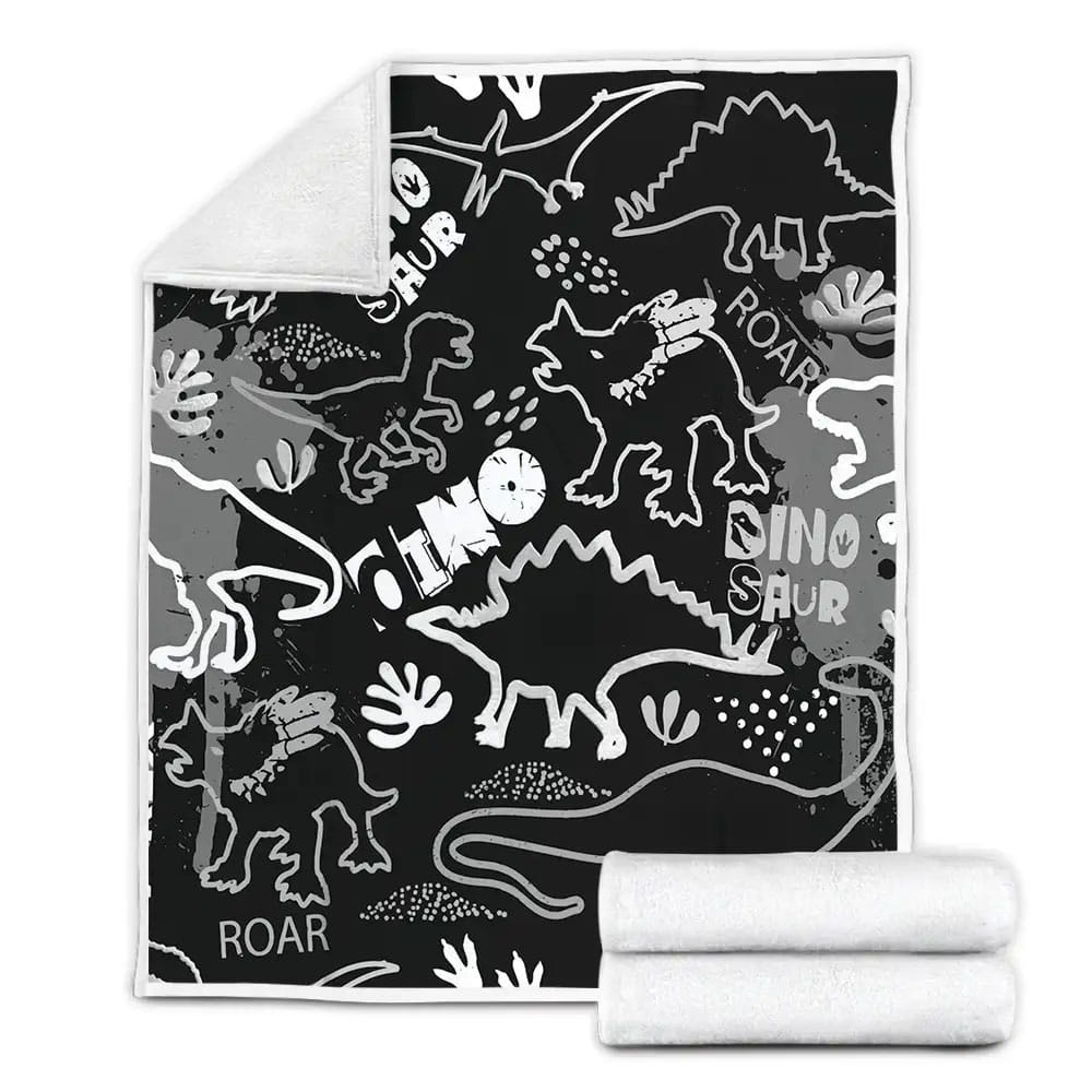 Black And White Dinosaur Fleece Blanket Gift For Christmas Thanksgiving Halloween
