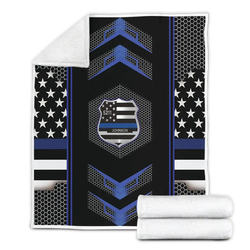 Blue Police Badge Fleece Blanket Gift For Birthday Halloween Christmas Thanksgiving