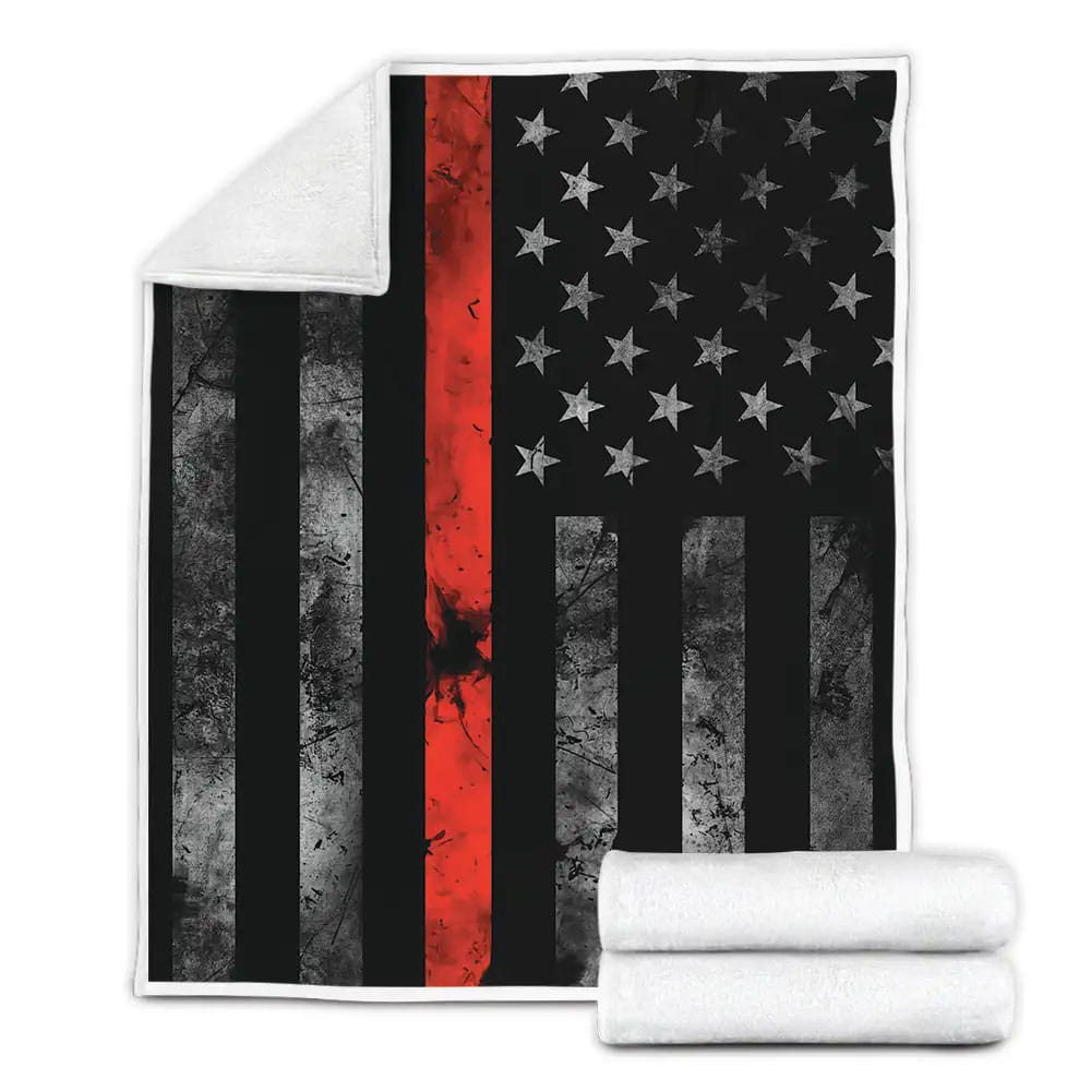 Thin Red Line Firefighter Fleece Blanket Gift For Christmas Thanksgiving Halloween