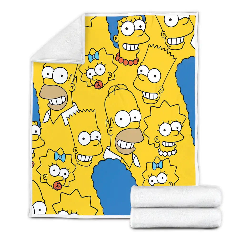 The Simpson Family Members Faces Pattern Fleece Blanket Gift For Wife Husband Besties