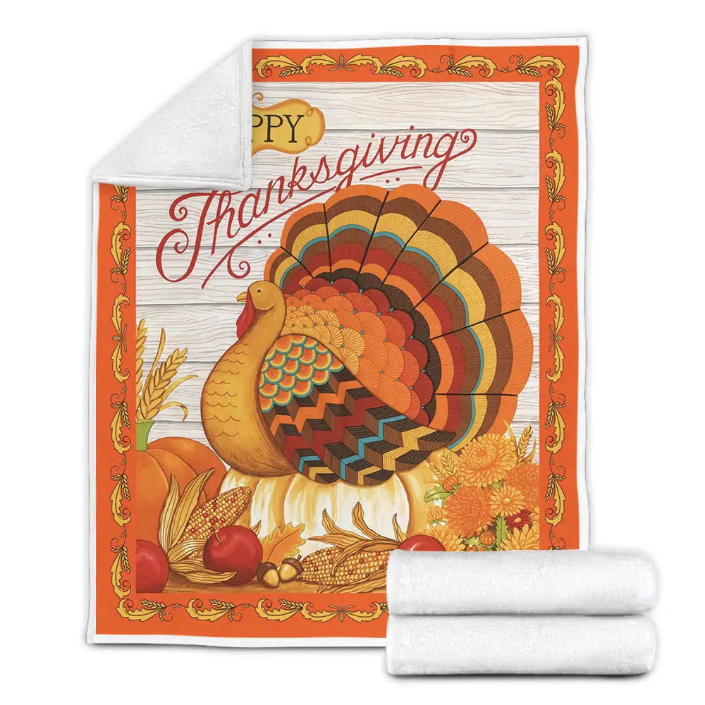 Turkey Happy Thanksgiving Fleece Blanket Gift For Christmas Thanksgiving Halloween