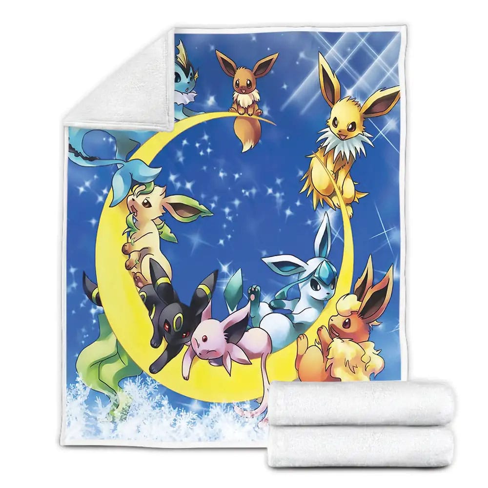 Pokemon All Eevee Evolutions On The Moon Fleece Blanket Gift For Wife Husband Besties