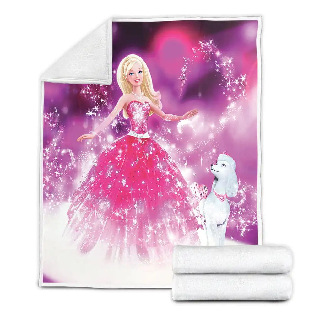 Pink Barbie And White Dog Fleece Blanket Gift For Christmas Thanksgiving Halloween