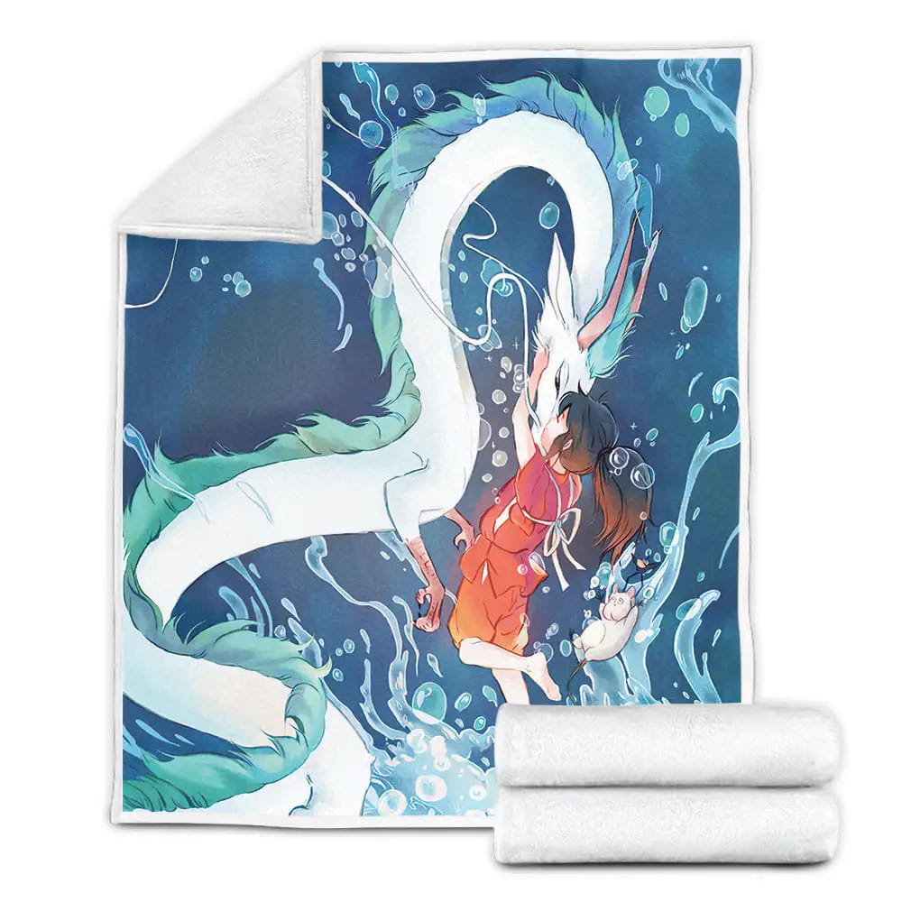 Spirited Away Haku And Chihiro Digital Art Fleece Blanket Gift For Wife Husband Besties
