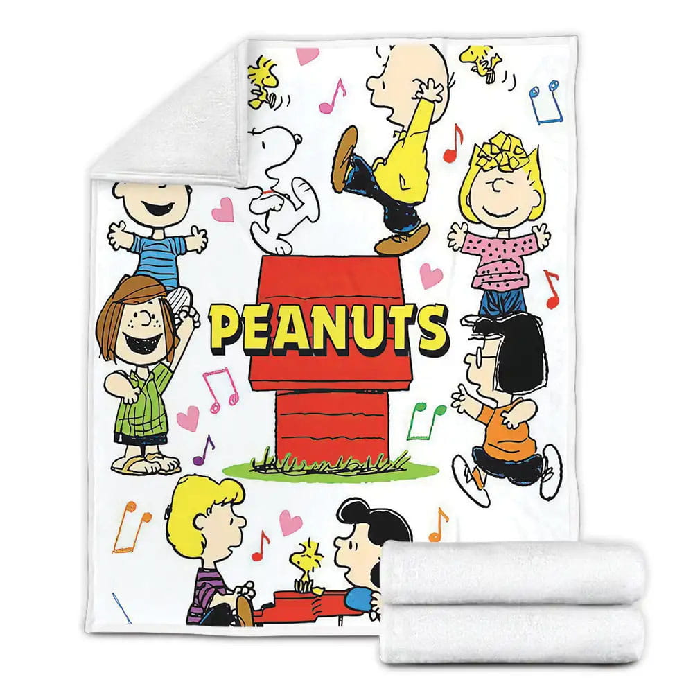 Peanuts Characters Dancing Around Snoopy Dog House Fleece Blanket Perfect 