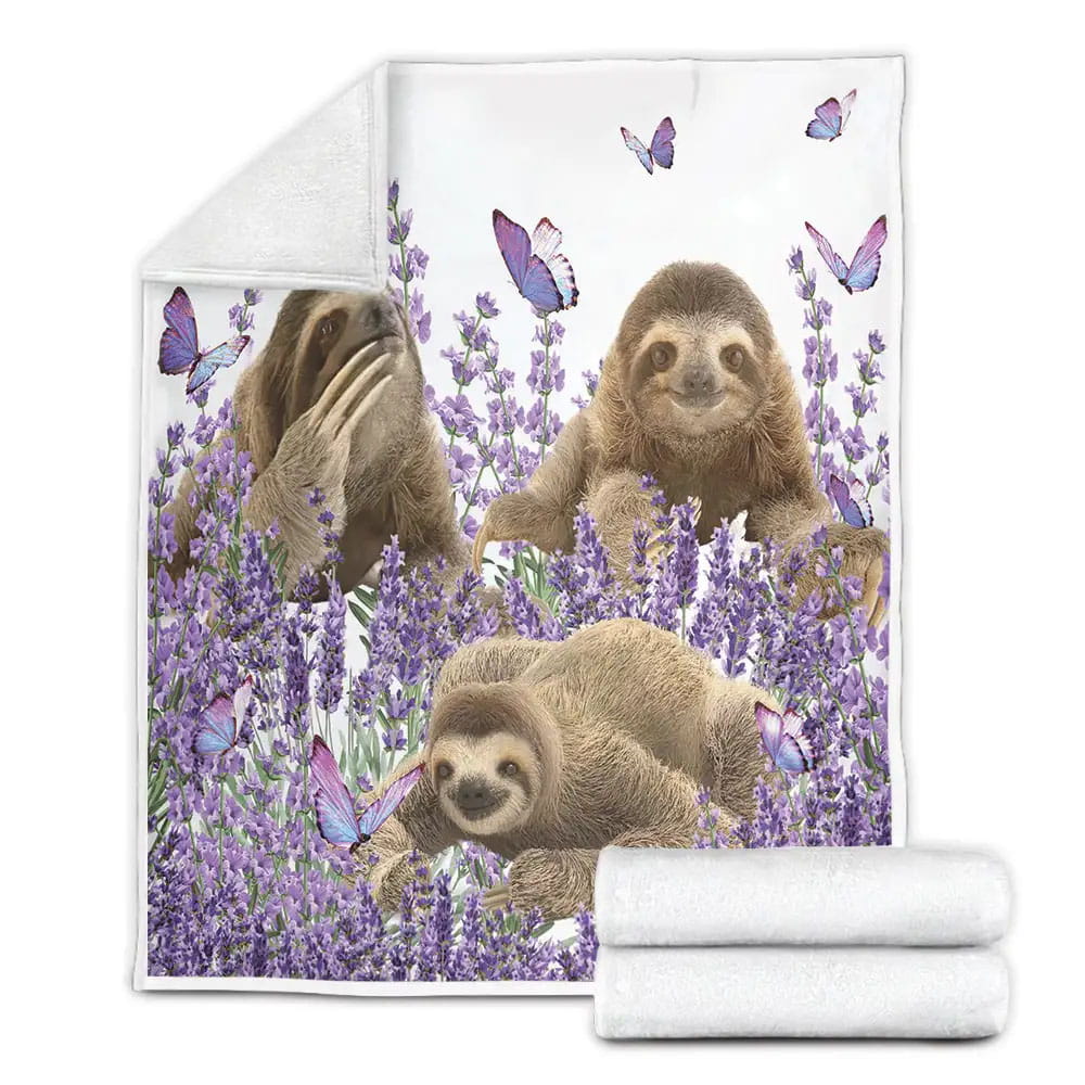 Sloth And Lavender Fleece Blanket Gift For Birthday Halloween Christmas Thanksgiving