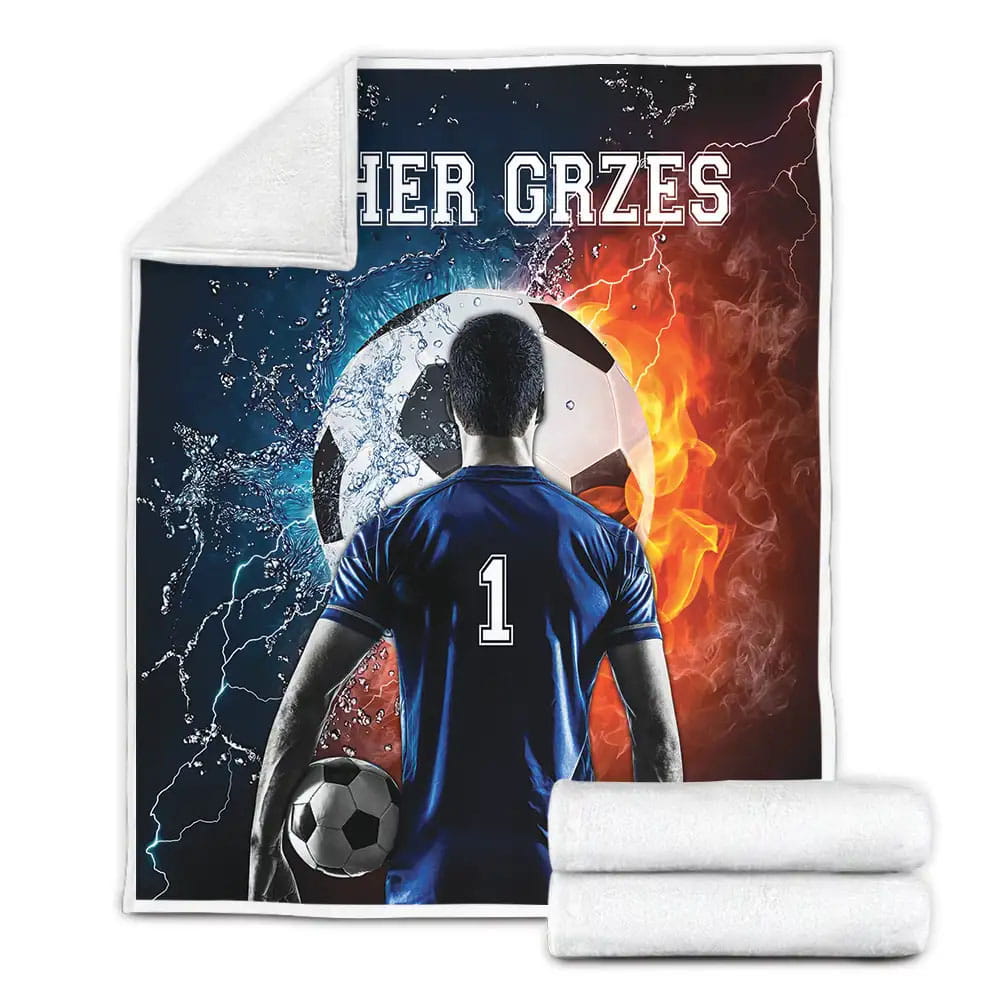 Soccer Player Custom Name Fleece Blanket Gift For Christmas Thanksgiving Halloween