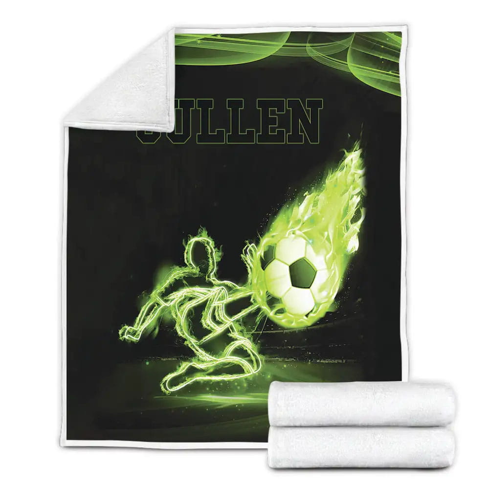 Green Light Soccer Player Fleece Blanket Gift For Christmas Thanksgiving Halloween