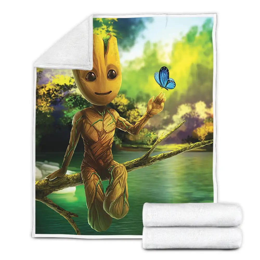Guardians Of The Galaxy Baby Groot And A Butterfly Fleece Blanket Perfect 