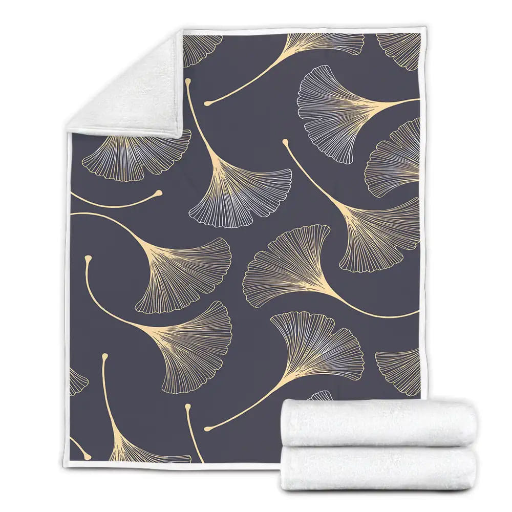 Gold Ginkgo Leaves Fleece Blanket Gift For Birthday Halloween Christmas Thanksgiving