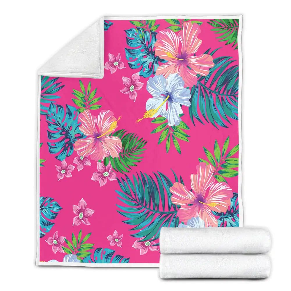 Hot Pink Aloha Hibiscus Pattern Print et Fleece Blanket Gift For Wife Husband Besties