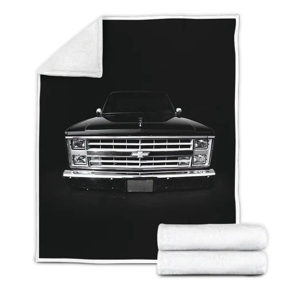Chevy Silverado Square Body Pickup Black Fleece Blanket Gift For Wife Husband Besties
