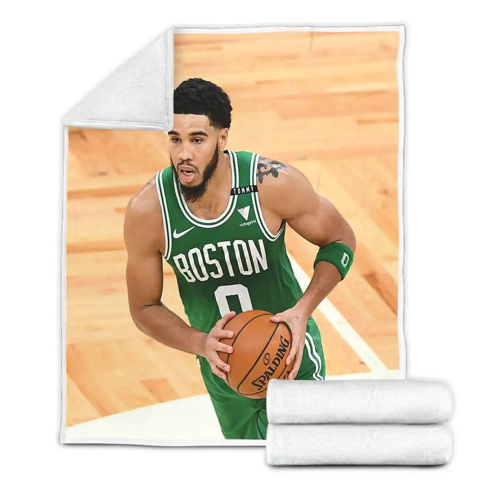 Boston Celtics Jayson Tatum Holding The Ball Photo Fleece Blanket Perfect 