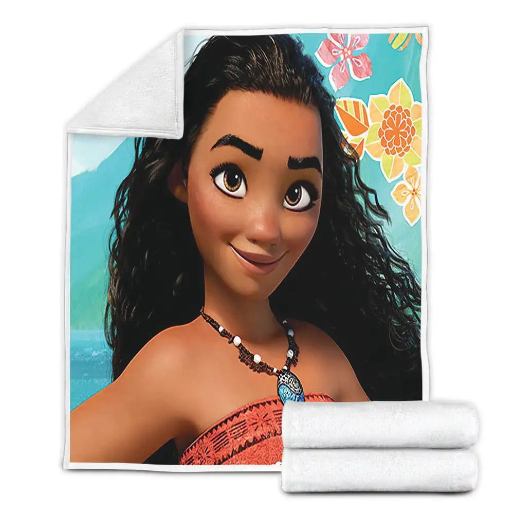 Disney Princess Moana With Small Flowers Fleece Blanket Gift For Wife Husband Besties