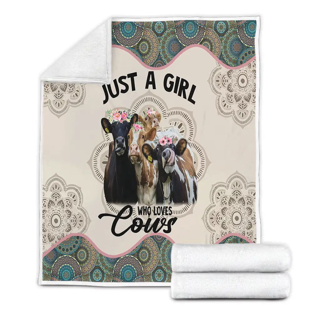 Cow And Mandala Pattern Just A Girl Who Loves Cows Fleece Blanket Perfect 