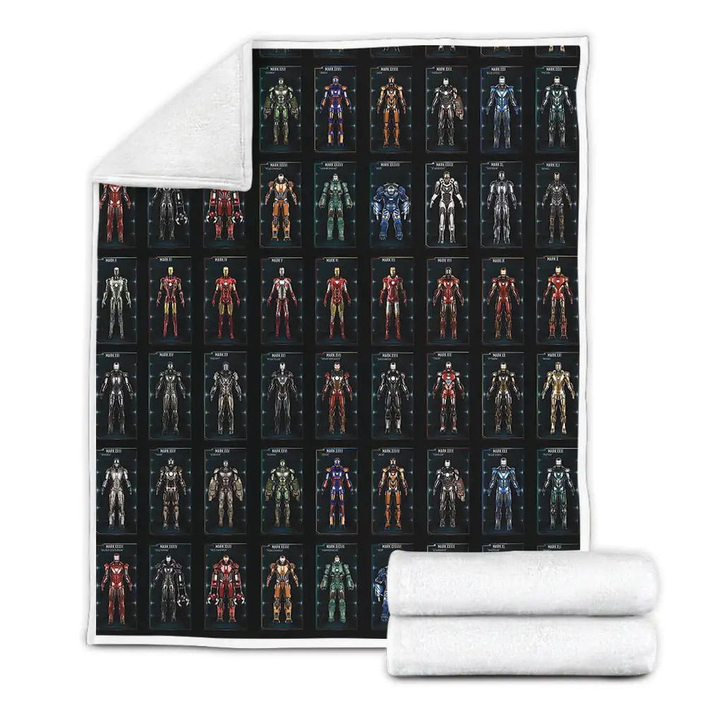 All Iron Man Suits Figure Fleece Blanket Gift For Christmas Thanksgiving Halloween