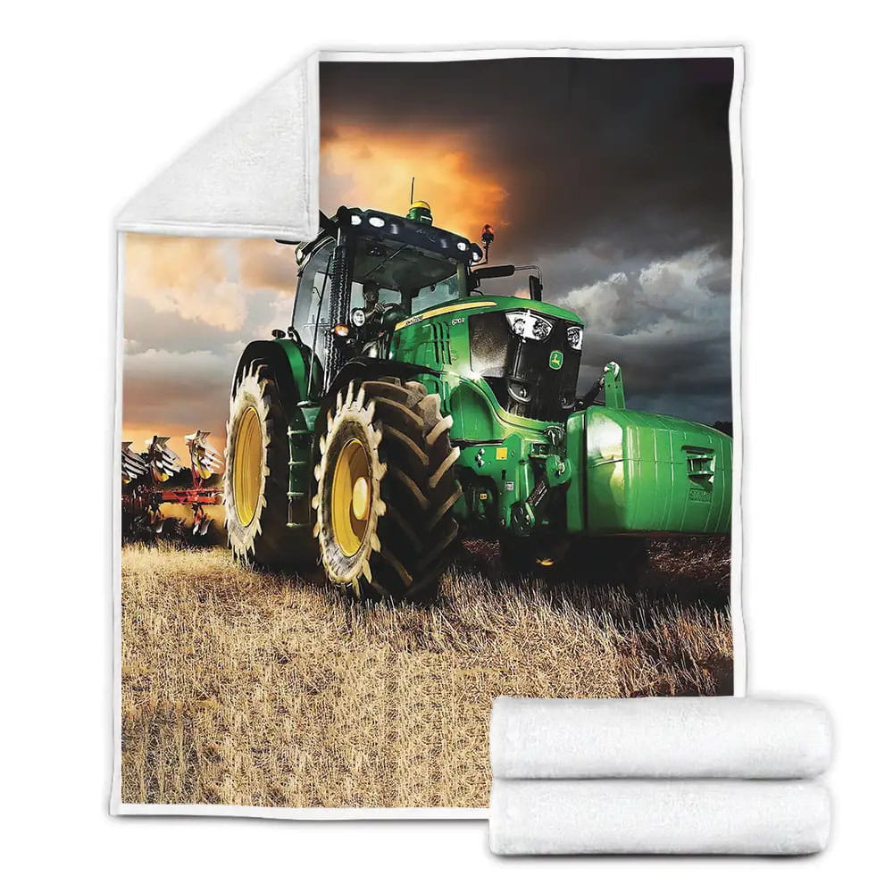 Tractor Farmer Farm Fleece Blanket Gift For Birthday Halloween Christmas Thanksgiving