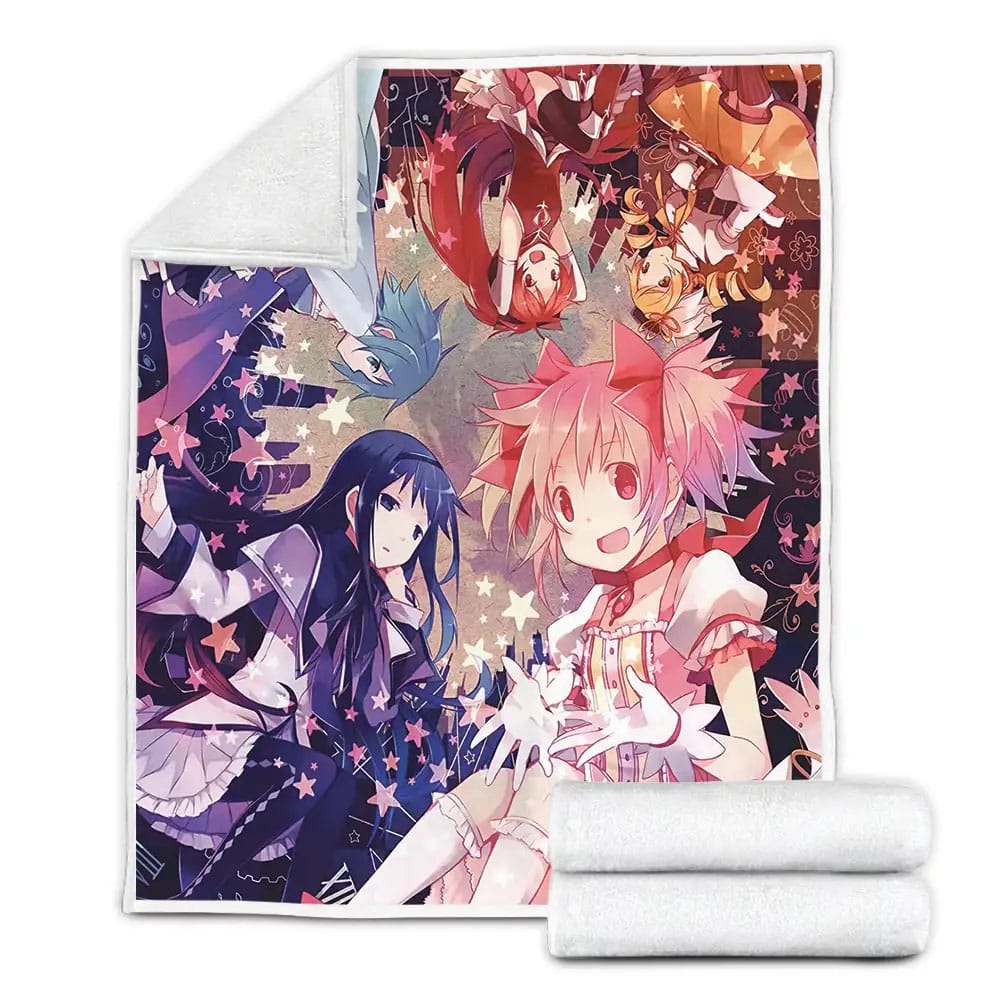 Puella Magi Madoka Magica Characters With The Stars Fleece Blanket Perfect 